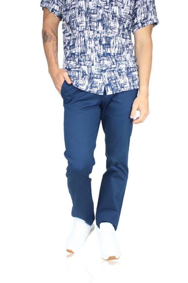 Pantalón Corte Regular Color Azul Plúmbago De Algodón Para Caballero